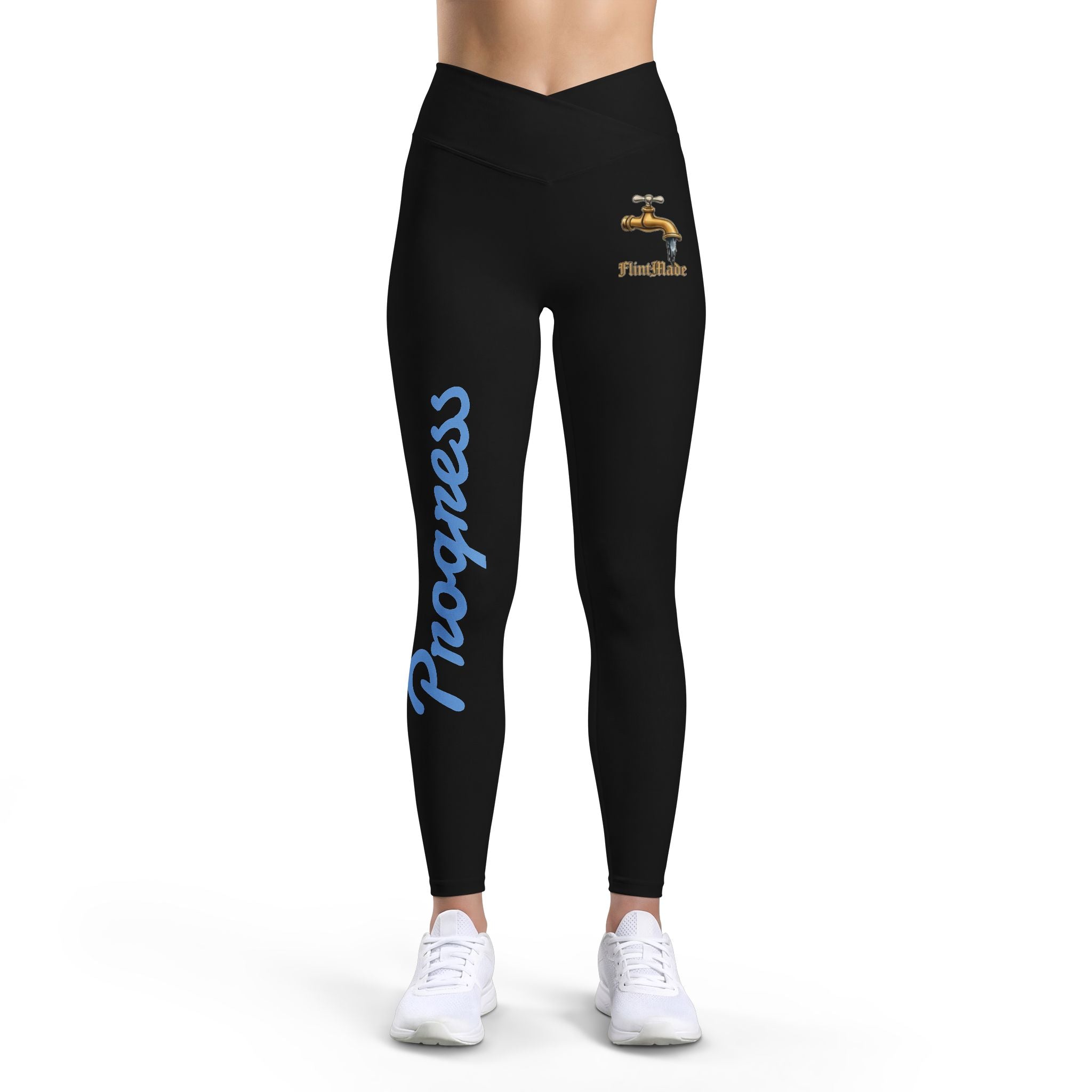 Progress Script Leggings — Women’s Fitness Leggings with Faucet Graphic