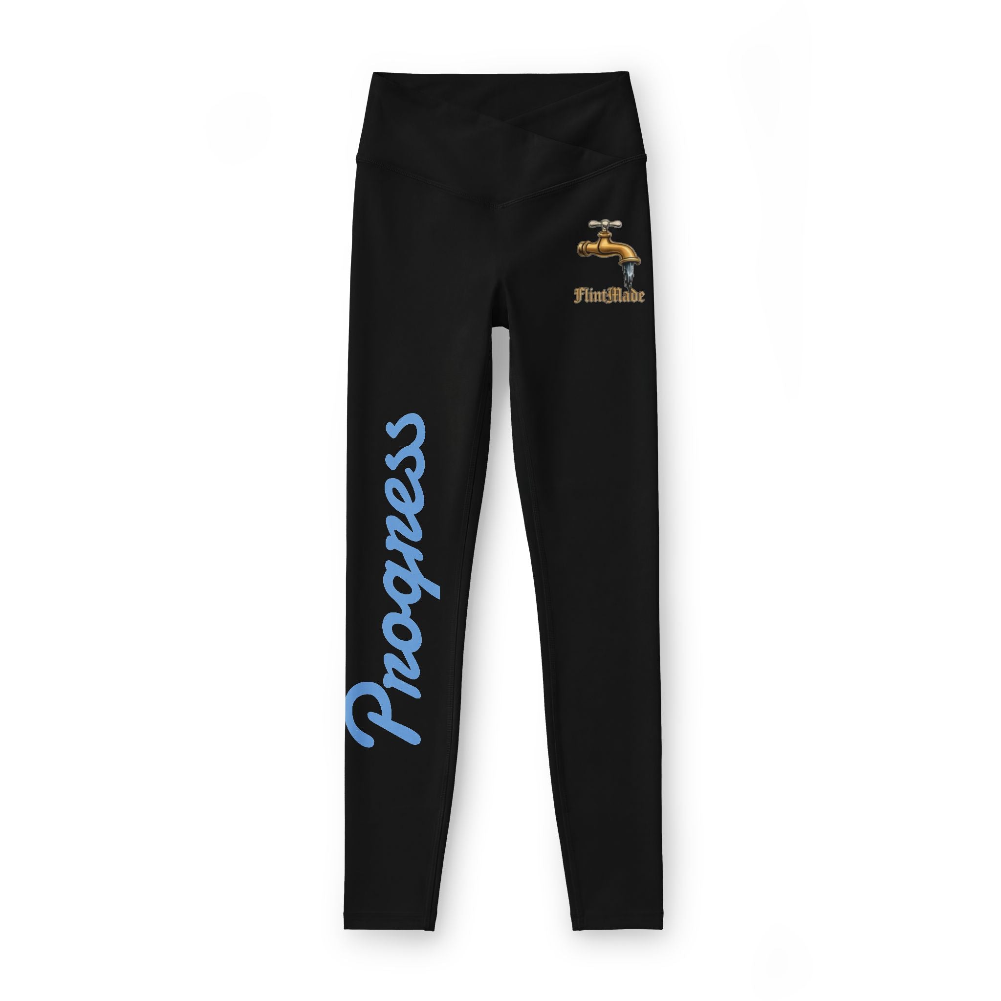 Progress Script Leggings — Women’s Fitness Leggings with Faucet Graphic